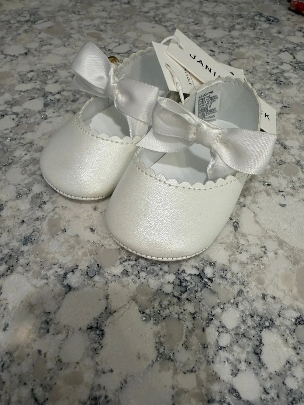 Janie and Jack Satin Bow White Baby Mary Jane Shoes